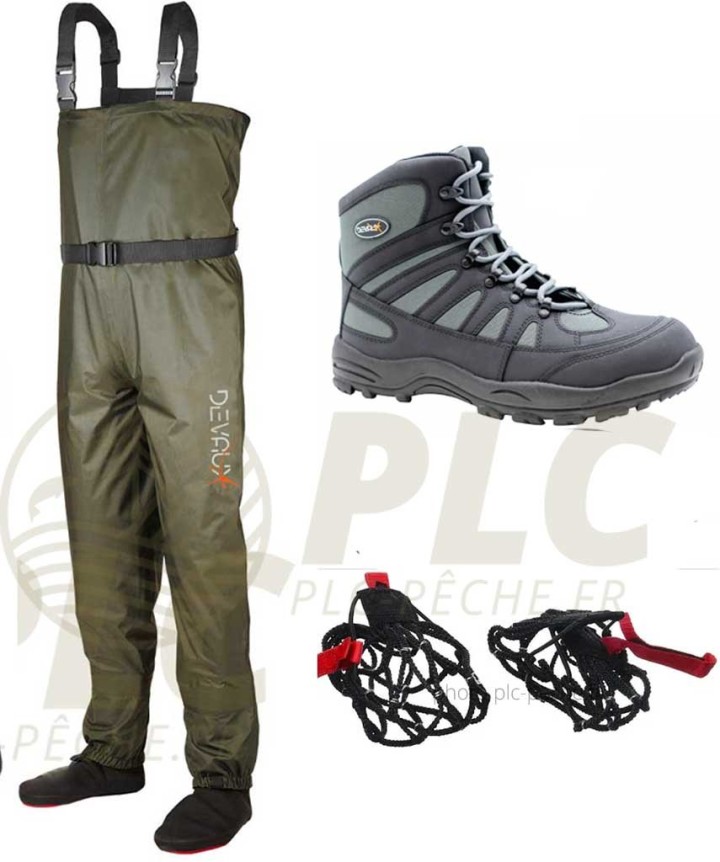 Pack Waders DEVAUX 100 40/41 M + Chaussures de Wading Rivland Rubber 42 + EZY SHOES  | PLC-PECHE.FR
