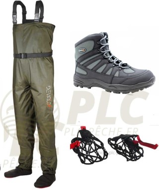 Pack Waders DEVAUX 100 44/45 XL + Chaussures de Wading 44 Rivland Rubber  + EZY SHOES | PLC-PECHE.FR