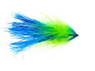 Mouche tube fly Steelhead/Saumon Hartwick's marabou flash tail chartreuse/blue - PLC FLY SHOP