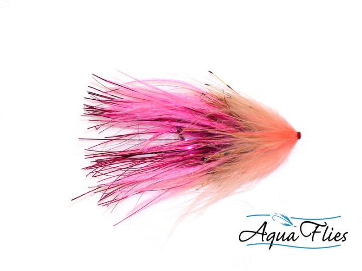 Mouche tube fly Steelhead/Saumon Hartwick's marabou flash tail fushia/shell pink - PLC FLY SHOP