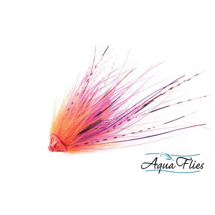 Mouche tube fly Saumon/Steelhead Stu's metal head tube orange/fuschia - PLC FLY SHOP